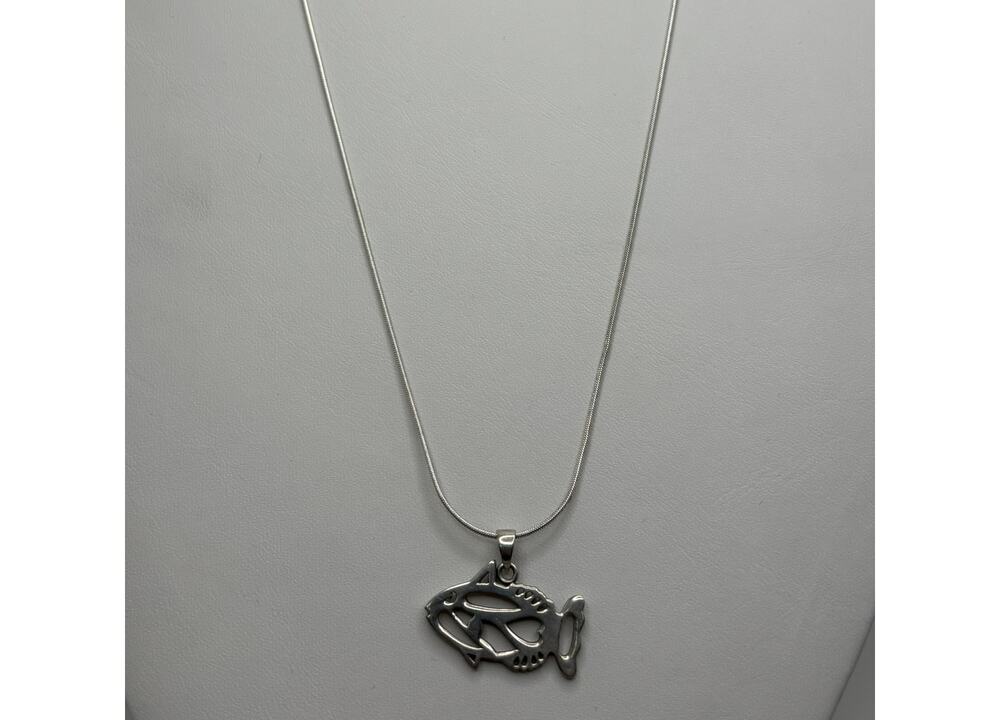 Sterling Silver Stylized Fish Pendant Necklace 20" #79802